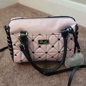 LUV BETSEY by Betsey Johnson Pink and Black Quilted Style Purse with Silver Hear